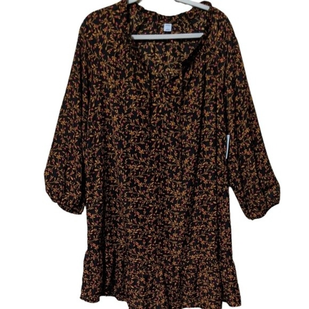 Old Navy black daisy floral print dress ditsy flower black peasant romantic L